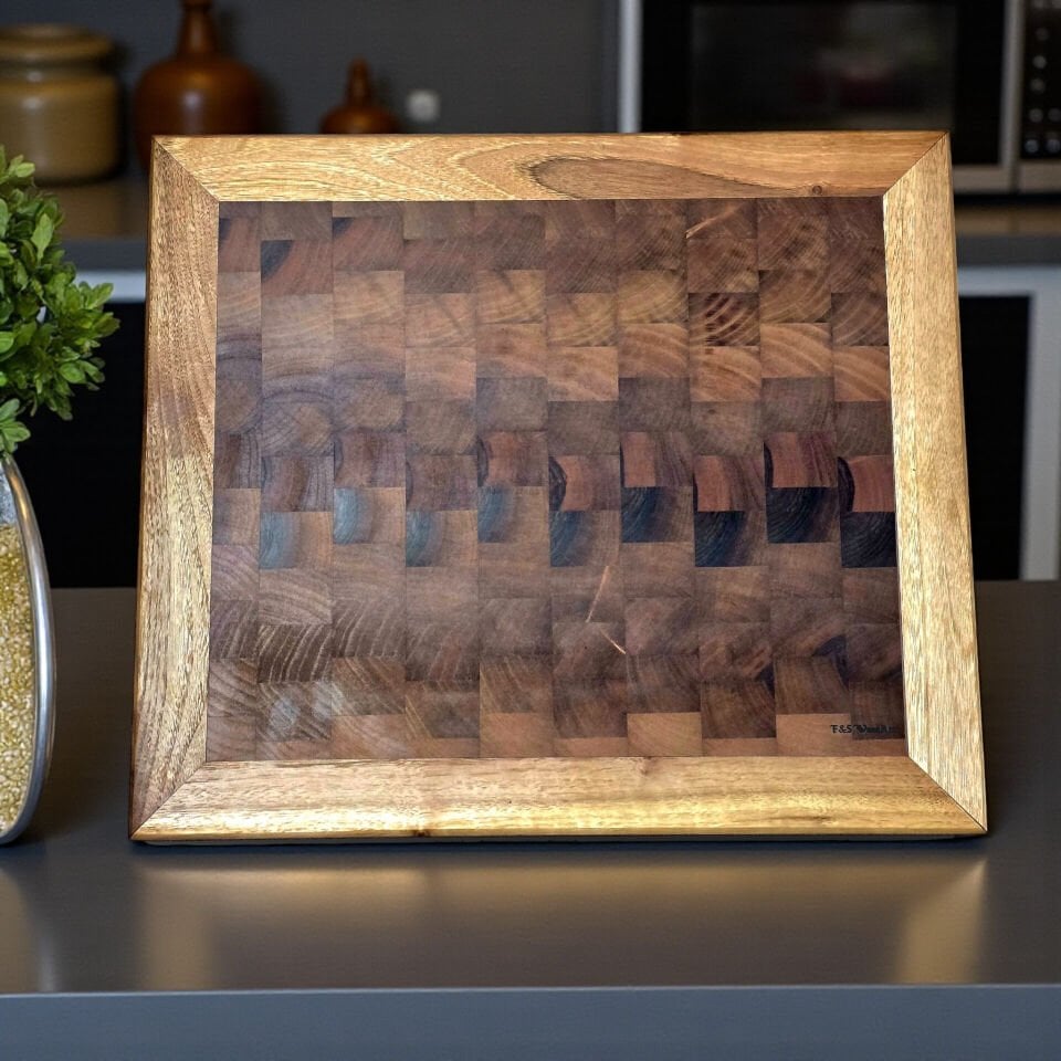 Büyük Boy 47 X 41 X 3 Cm Endgrain Ceviz Ağacı Şef Tahtası - Kesme Sunum Doğrama Mutfak Tahtası