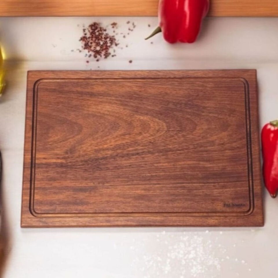 40 X 27,5 Cm Yekpare Masİf Eksİz Tek Parça İroko Doğal Ahşap Oluklu Kesme Sunum Et Ekmek Sebze Doğrama Tahtası