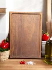 40 X 27,5 Cm Yekpare Masİf Eksİz Tek Parça İroko Doğal Ahşap Oluklu Kesme Sunum Et Ekmek Sebze Doğrama Tahtası