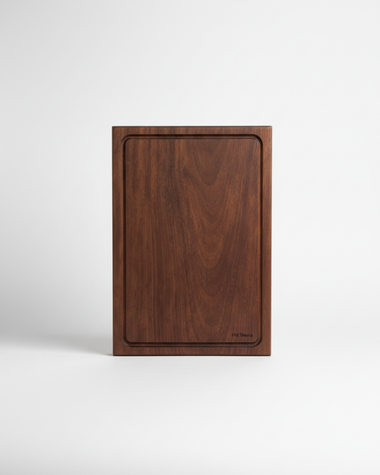 İroko Masif Kesme Tahtası – Yekpare Eksiz Doğal Ahşap Oluklu Sunum & Doğrama Tahtası 40x27,5 cm