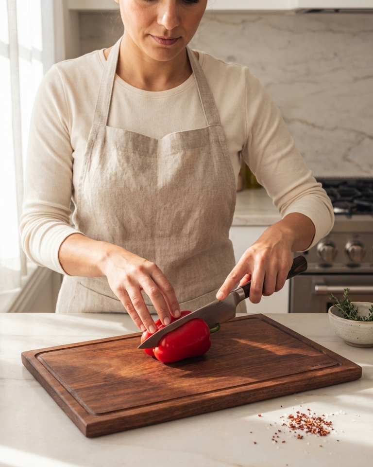 İroko Masif Kesme Tahtası – Yekpare Eksiz Doğal Ahşap Oluklu Sunum & Doğrama Tahtası 40x27,5 cm
