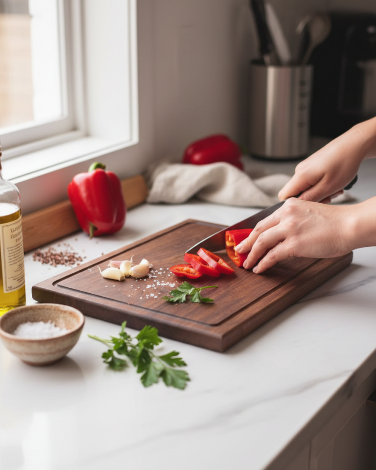 İroko Masif Kesme Tahtası – Yekpare Eksiz Doğal Ahşap Oluklu Sunum & Doğrama Tahtası 40x27,5 cm