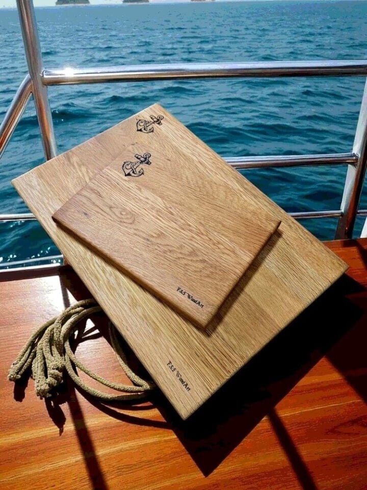 Marin 2 Li Set - Meşe Doğal Ahşap Mutfak Kesme Sunum Et Ekmek Doğrama Tahtası