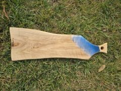 38 X 11 Cm Doğal Zeytin Ağacı Mavi Deniz Dalga Epoksi Saplı Kesme Peynir Sunum Tahtası