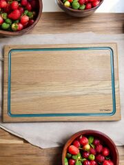 Meşe Ağacı - Turkuaz Epoksi Oluklu Kesme Tahtası 39 Cm