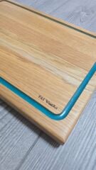 Meşe Ağacı - Turkuaz Epoksi Oluklu Kesme Tahtası 39 Cm