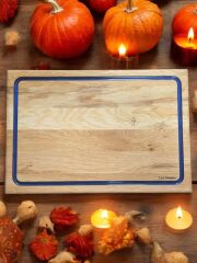 Meşe Ağacı - Mavi Epoksi Oluklu Kesme Tahtası 39 Cm