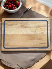 Meşe Ağacı - Mavi Epoksi Oluklu Kesme Tahtası 39 Cm