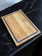 Meşe Ağacı - Mavi Epoksi Oluklu Kesme Tahtası 39 Cm