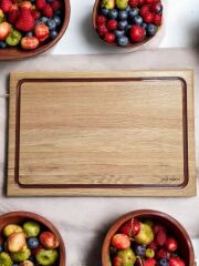 Meşe Ağacı - Bakır Kırmızı Epoksi Oluklu Kesme Tahtası 39 Cm