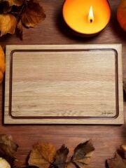 Meşe Ağacı - Bakır Kırmızı Epoksi Oluklu Kesme Tahtası 39 Cm