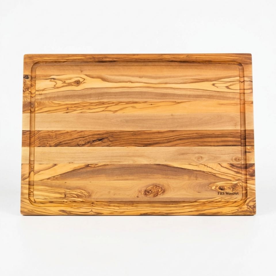 Zeytin Ağacı 40 X 27,5 Cm Oluklu Özel Kenar, Şef Tahtası - Kesme Tahtası - Sunumluk