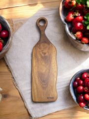 Tek Parça 48 Cm Masif Ahşap Eksiz Saplı Koyu Ceviz Kesme Tahtası Peynir şarap Sunum Mdl 24