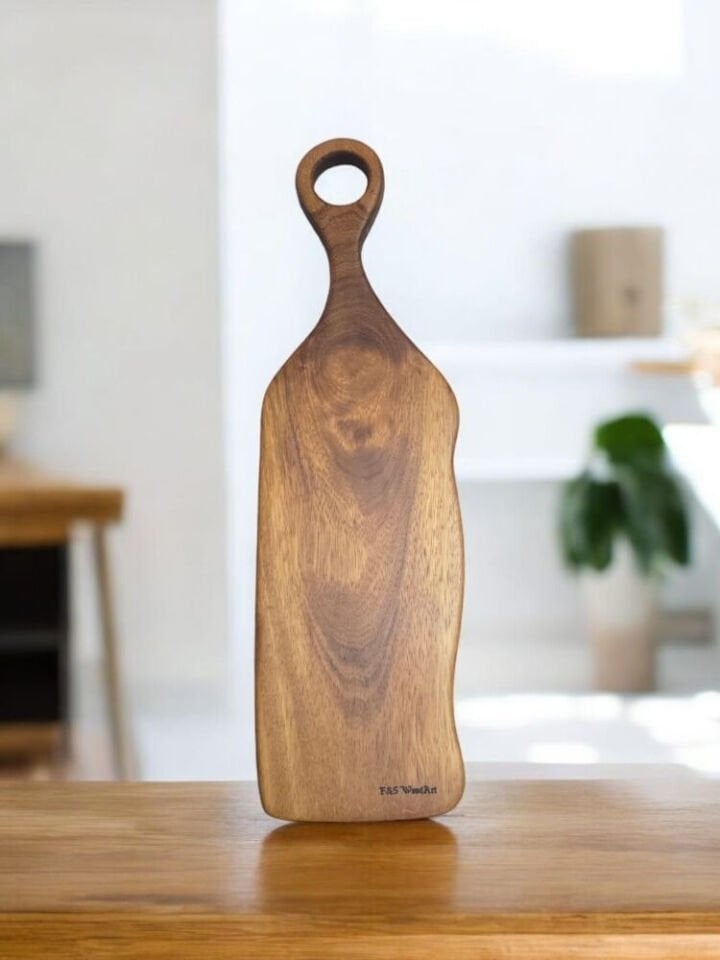 Tek Parça 48 Cm Masif Ahşap Eksiz Saplı Koyu Ceviz Kesme Tahtası Peynir şarap Sunum Mdl 24