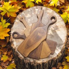 Tek Parça 48 Cm Masif Ahşap Eksiz Saplı Koyu Ceviz Kesme Tahtası Peynir şarap Sunum Mdl 24