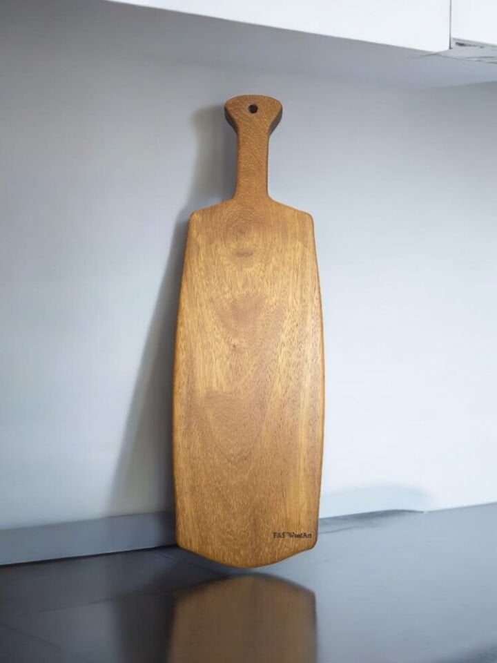 Tek Parça 48 Cm Masif Ahşap Eksiz Saplı Koyu Ceviz Kesme Tahtası Peynir şarap Sunum Mdl 20