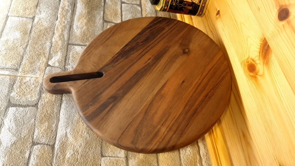 Ceviz Ağacı 35 Cm Çap Doğal Ahşap Pizza Peynir Sunum Et Steak Saplı Kesme Tahtası