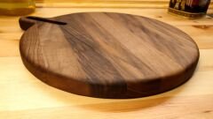 Ceviz Ağacı 35 Cm Çap Doğal Ahşap Pizza Peynir Sunum Et Steak Saplı Kesme Tahtası