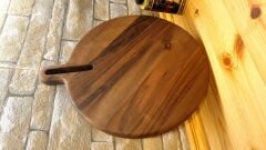 Ceviz Ağacı 30 Cm Çap Doğal Ahşap Pizza Peynir Sunum Et Steak Saplı Kesme Tahtası