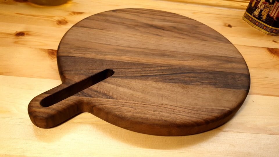 Ceviz Ağacı 30 Cm Çap Doğal Ahşap Pizza Peynir Sunum Et Steak Saplı Kesme Tahtası