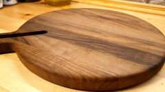 Ceviz Ağacı 30 Cm Çap Doğal Ahşap Pizza Peynir Sunum Et Steak Saplı Kesme Tahtası