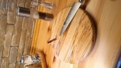 Zeytin Ağacı Doğal Ahşap Pizza Peynir Sunum Et Steak Saplı Kesme Tahtası Yuvarlak 40 Cm