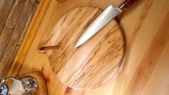 Zeytin Ağacı Doğal Ahşap Pizza Peynir Sunum Et Steak Saplı Kesme Tahtası Yuvarlak 40 Cm