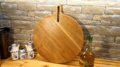 Meşe Ağacı Doğal Ahşap Pizza Peynir Sunum Et Steak Saplı Kesme Tahtası Yuvarlak 30 Cm