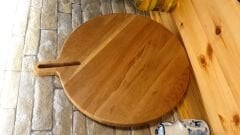 Meşe Ağacı Doğal Ahşap Pizza Peynir Sunum Et Steak Saplı Kesme Tahtası Yuvarlak 30 Cm