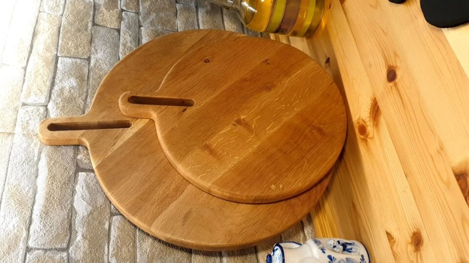 Meşe Ağacı 30 Cm Doğal Ahşap Pizza Peynir Sunum Et Steak Saplı Kesme Tahtası Yuvarlak