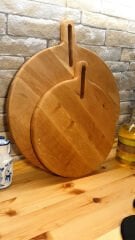 Meşe Ağacı Doğal Ahşap Pizza Peynir Sunum Et Steak Saplı Kesme Tahtası Yuvarlak 35 Cm(Kopya)