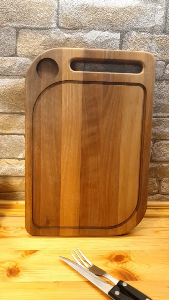 Masif Iroko Ağacı - Doğal Ahşap - Lüks - Baharat Hazneli - Steak -kesme -sunum - Et- Ekmek- Doğrama Tahtası