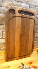 Masif Iroko Ağacı - Doğal Ahşap - Lüks - Baharat Hazneli - Steak -kesme -sunum - Et- Ekmek- Doğrama Tahtası