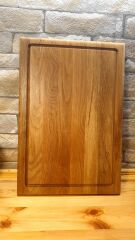 Meşe Doğal Ahşap El Yapımı Oluklu Kesme Sunum Steak Et Ekmek Sebze Doğrama Tahtası 39 Cm