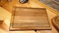 Meşe Doğal Ahşap El Yapımı Oluklu Kesme Sunum Steak Et Ekmek Sebze Doğrama Tahtası 39 Cm