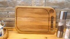 Meşe Ağacı - Doğal Ahşap - Lüks - Baharat Hazneli - Steak -kesme -sunum - Et- Ekmek- Doğrama Tahtası