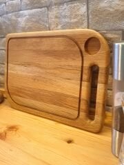 Meşe Ağacı - Doğal Ahşap - Lüks - Baharat Hazneli - Steak -kesme -sunum - Et- Ekmek- Doğrama Tahtası