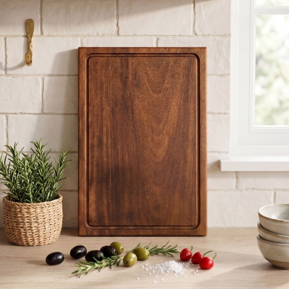 Masİf Eksİz Tek Parça Oluklu iroko Ağacı 30 x 20 cm Kesme tahtası