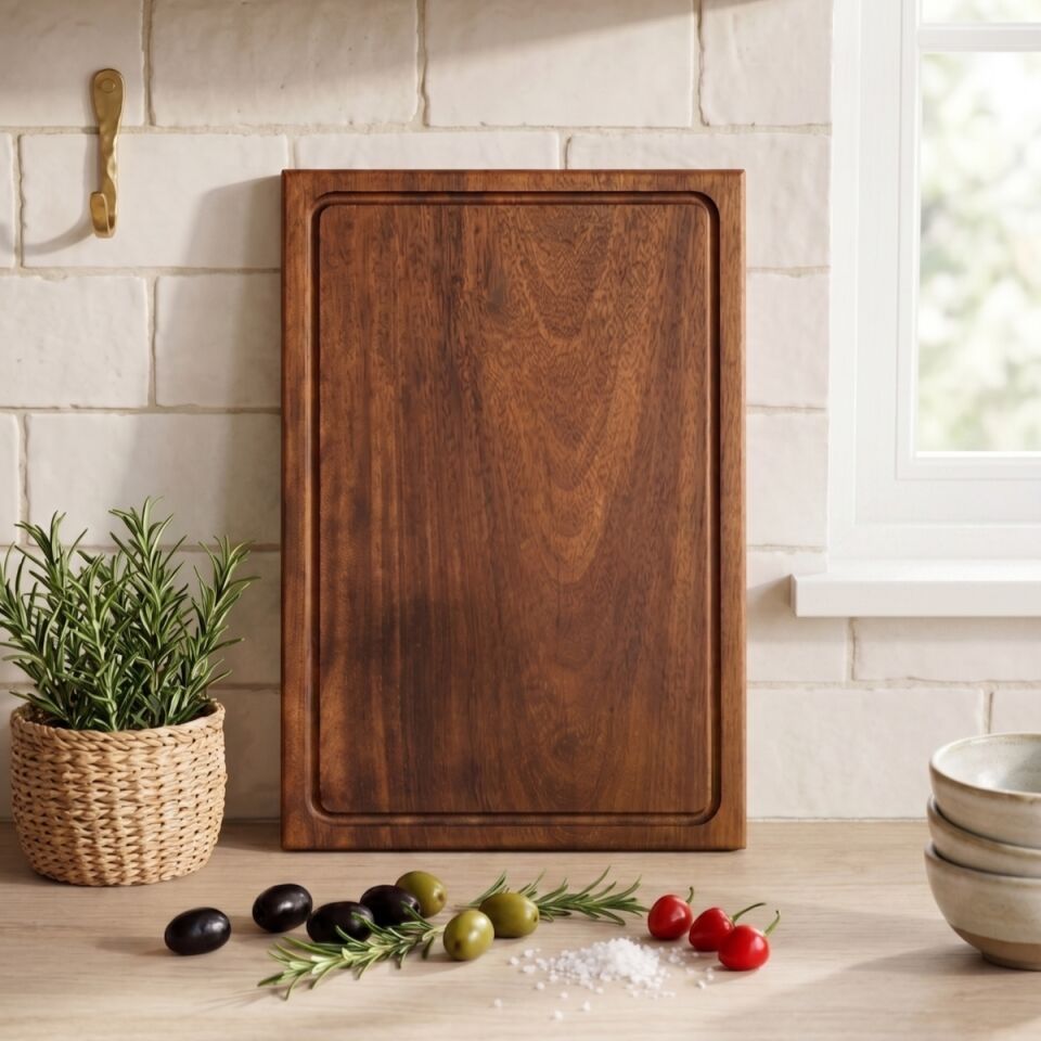 Masİf Eksİz Tek Parça Oluklu iroko Ağacı 30 x 20 cm Kesme tahtası