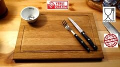 Doğal Ahşap - El Yapımı Oluklu Kesme Sunum Tabağı Steak Et Ekmek Sebze Doğrama Tahtası