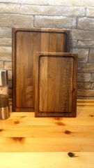 2li Set Masif Tek Parçadan - Yekpare İroko Ağacı Oluklu Kesme Tahtası