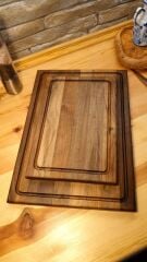 2li Set Masif Tek Parçadan - Yekpare İroko Ağacı Oluklu Kesme Tahtası