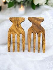 Salata Eli - Servis Çatalı 15x9 Cm Edremit Zeytin Ağacı El Yapımı 2 Li Set Salata Eli - Servis Çatalı 15x9 Cm