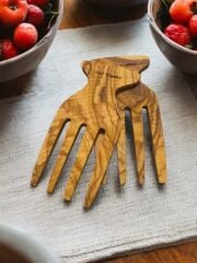 Salata Eli - Servis Çatalı 15x9 Cm Edremit Zeytin Ağacı El Yapımı 2 Li Set Salata Eli - Servis Çatalı 15x9 Cm