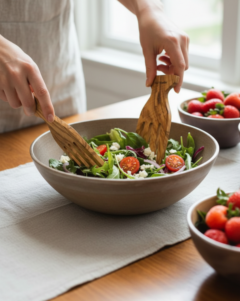 Salata Eli - Servis Çatalı 15x9 Cm Edremit Zeytin Ağacı El Yapımı 2 Li Set Salata Eli - Servis Çatalı 15x9 Cm