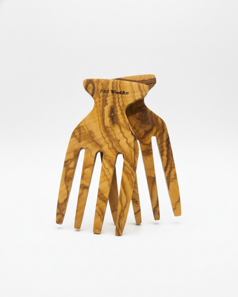 Salata Eli - Servis Çatalı 15x9 Cm Edremit Zeytin Ağacı El Yapımı 2 Li Set Salata Eli - Servis Çatalı 15x9 Cm