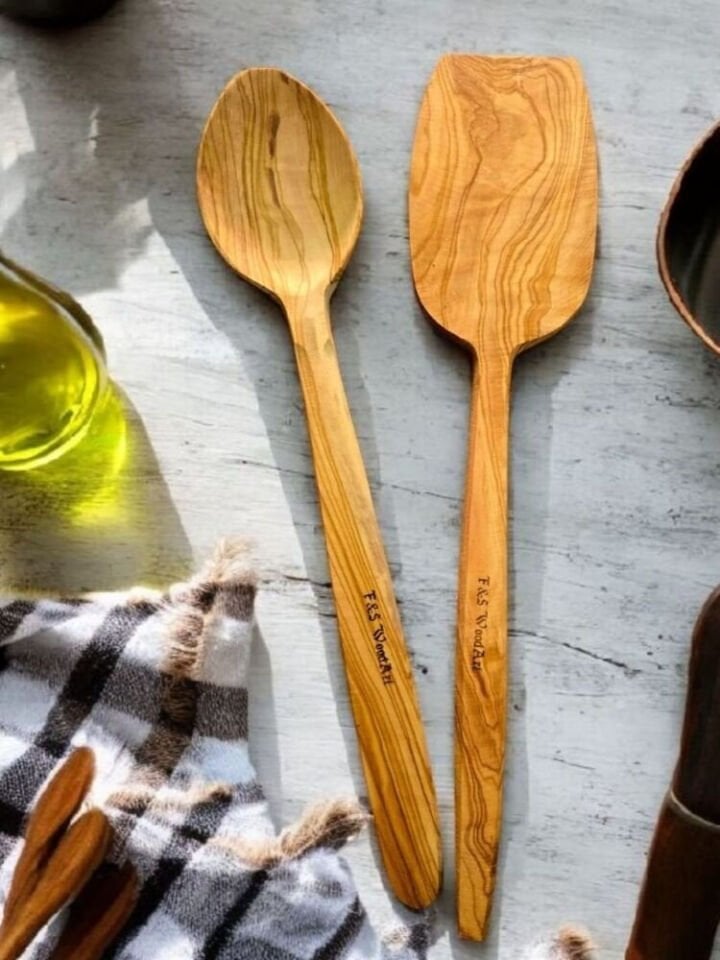 Zeytin Ağacı 2 Li Set Ahşap Spatula Tahta Tencere Kaşığı 29 Cm