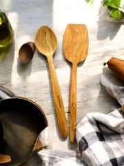 Zeytin Ağacı 2 Li Set Ahşap Spatula Tahta Tencere Kaşığı 29 Cm