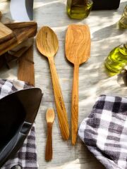 Zeytin Ağacı 2 Li Set Ahşap Spatula Tahta Tencere Kaşığı 29 Cm