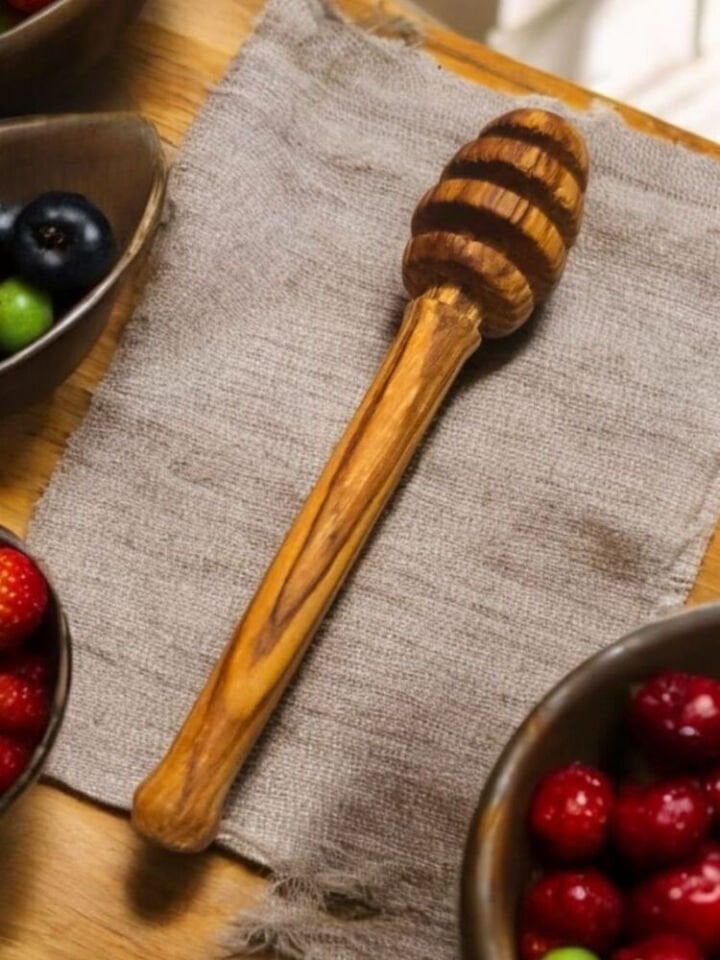 Edremit Zeytin Ağacı Doğal Ahşap El Yapımı Bal Kaşığı 16 Cm